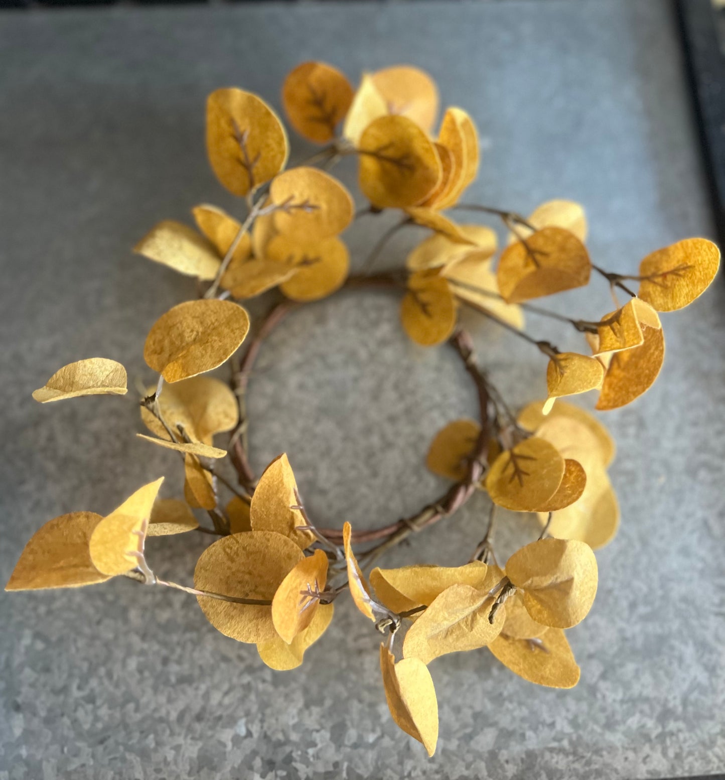 Golden Eucalyptus Leaf Candle Ring